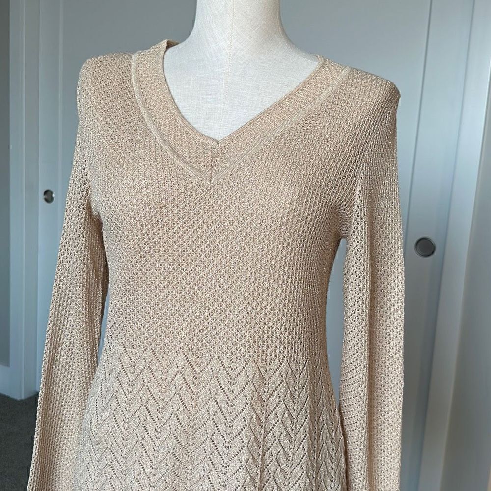 Gold V Neck Knit Sweater - Picture 3 of 8